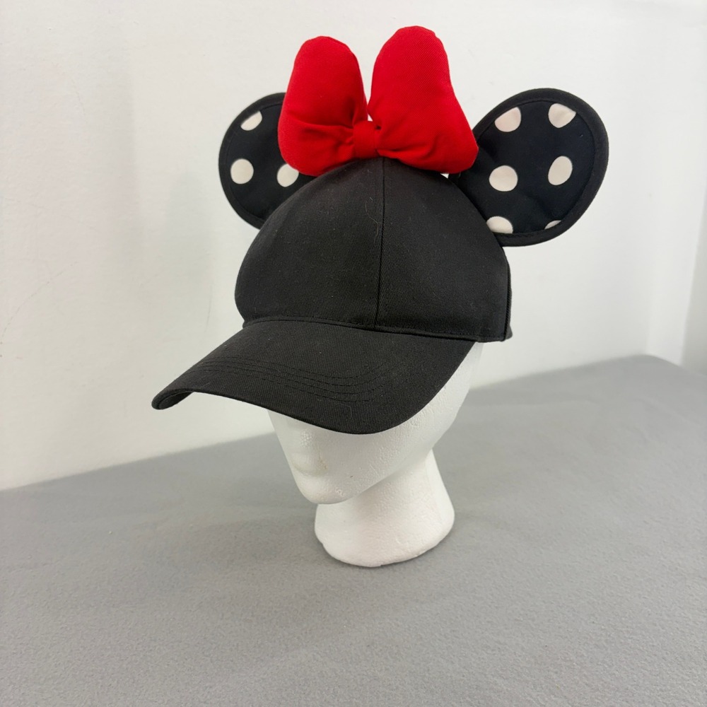 Disney Parks Minnie Mouse Black Baseball Cap Red Bow Polka Dot Ears Snapback Hat
